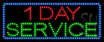 Blue Border Red & Green 1 Day Service Animated Led Sign - 13 X 32 X 1 In.