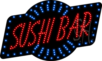 Blue & White Border Red Sushi Bar Animated Led Sign - 18 X 30 X 1 In.