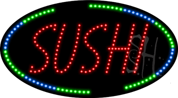 Blue & Green Oval Border Red Sushi Animated Led Sign - 15 X 27 X 1 In.