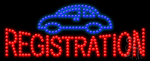 Blue & Red Auto Registration Animated Led Sign - 11 X 27 X 1 In.