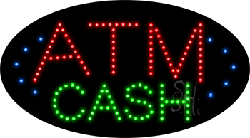 Blue Border Red & Green Deco Style Atm Cash Animated Led Sign - 15 X 27 X 1 In.