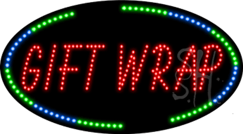 Blue, Red & Green Gift Wrap Animated Led Sign - 15 X 27 X 1 In.