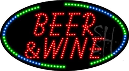 Blue & Green Red Beer & Wine Animated Led Sign - 15 X 27 X 1 In.