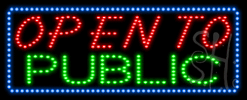 Blue Border Red & Green Open To Public Animated Led Sign - 13 X 32 X 1 In.