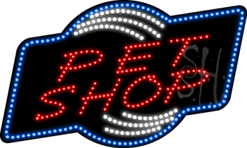 Blue & White Border Red Pet Shop Animated Led Sign - 18 X 30 X 1 In.