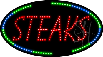 Blue & Green Oval Border Red Steaks Animated Led Sign - 15 X 27 X 1 In.