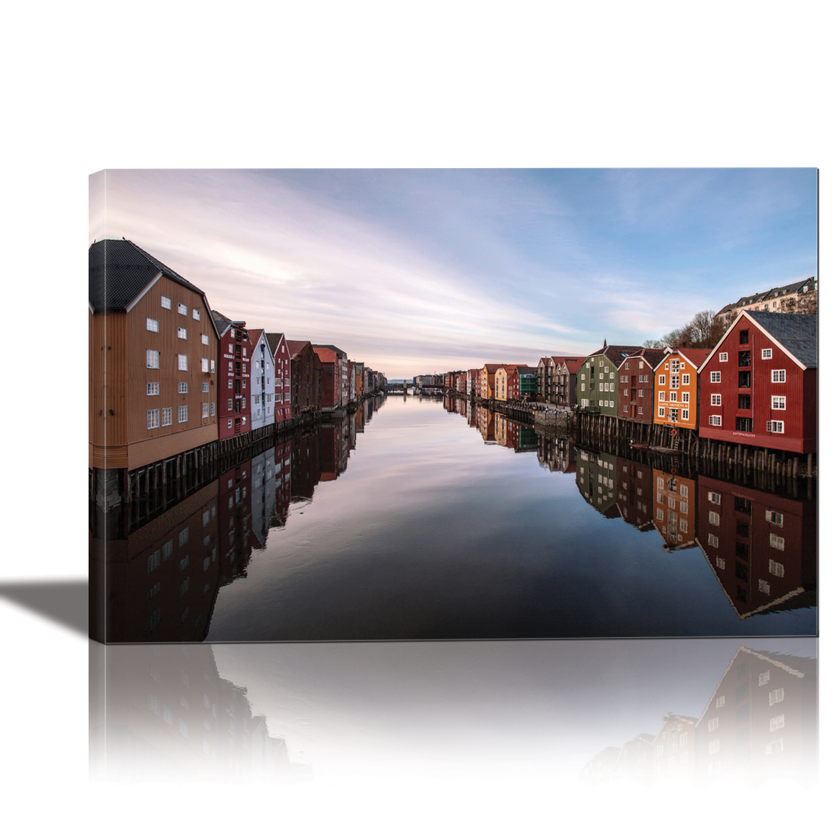 1751-93886 24 X 36 In. Trondheim Norway Painting Artwork For Home Decor Framed Canvas Wall Art - Multi Color