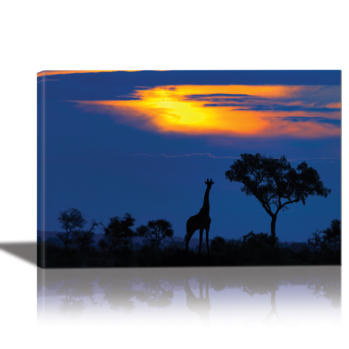1751-94152 24 X 36 In. A Giraffe At Sunset Painting Artwork For Home Decor Framed Canvas Wall Art - Multi Color