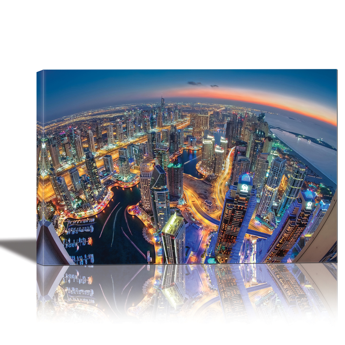1751-94186 24 X 36 In. Dubai Colors Of Night Painting Artwork For Home Decor Framed Canvas Wall Art - Multi Color