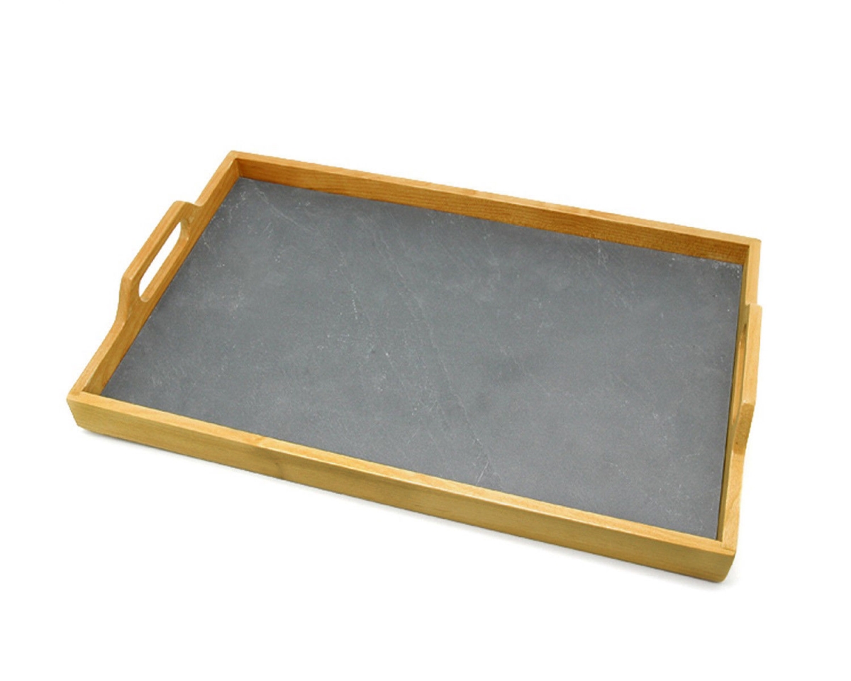 73463 15.5 X 9.75 In. Pine Wood With Slate Insert Serving Tray, Black