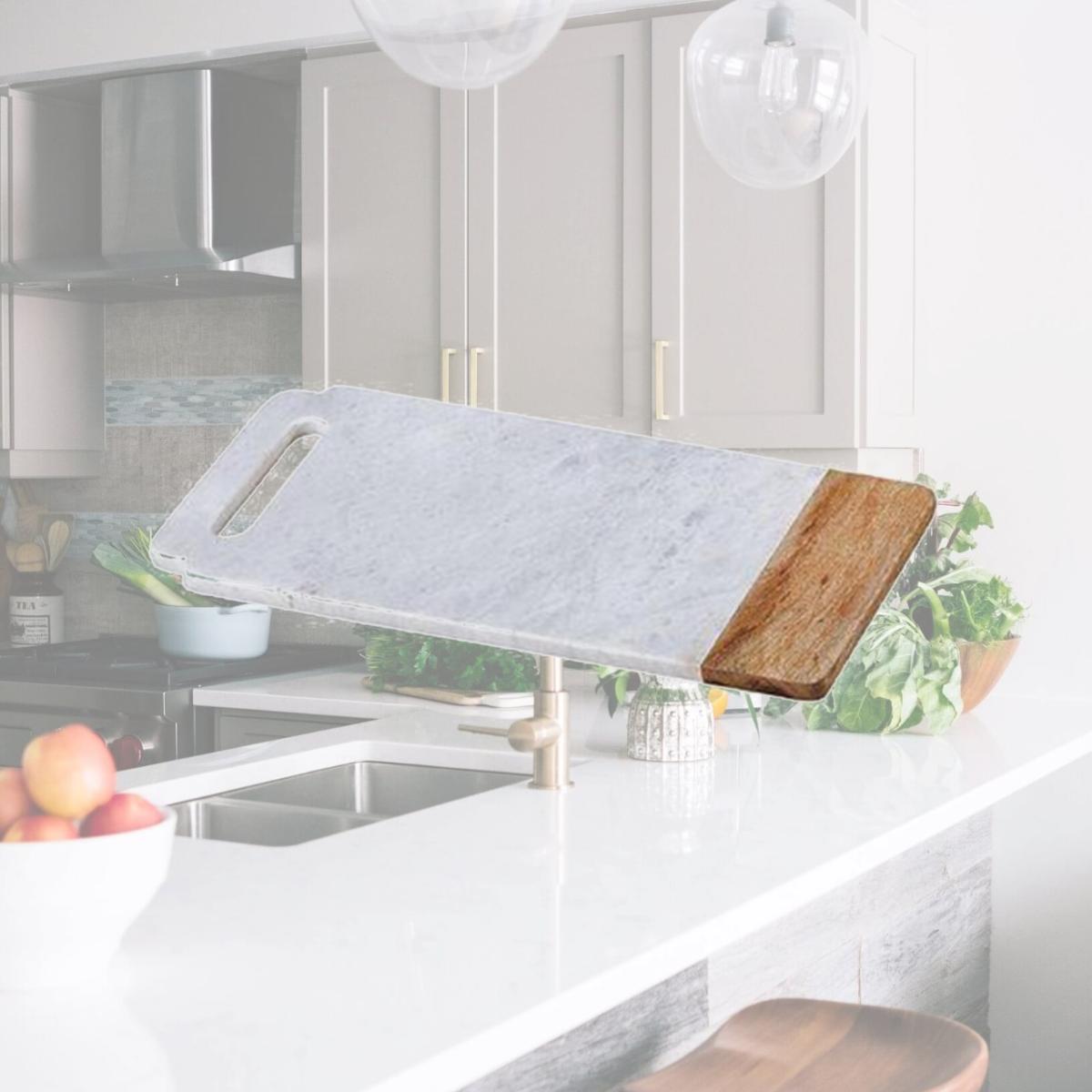 Picture of Creative Home 74805 18 x 9 in. Taj Elite Creamy White Marble with Mango Wood Handled Board