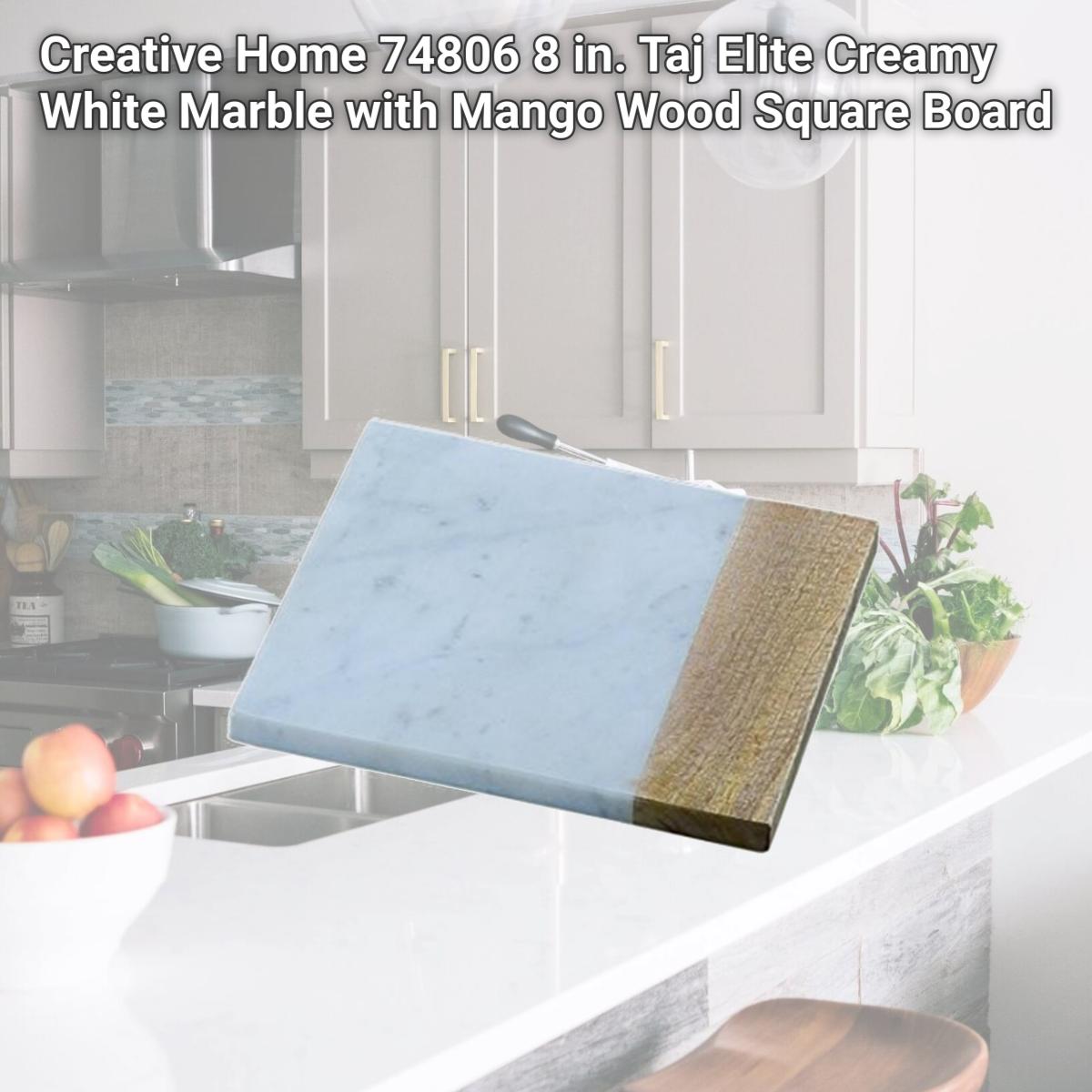 Picture of Creative Home 74806 8 in. Taj Elite Creamy White Marble with Mango Wood Square Board