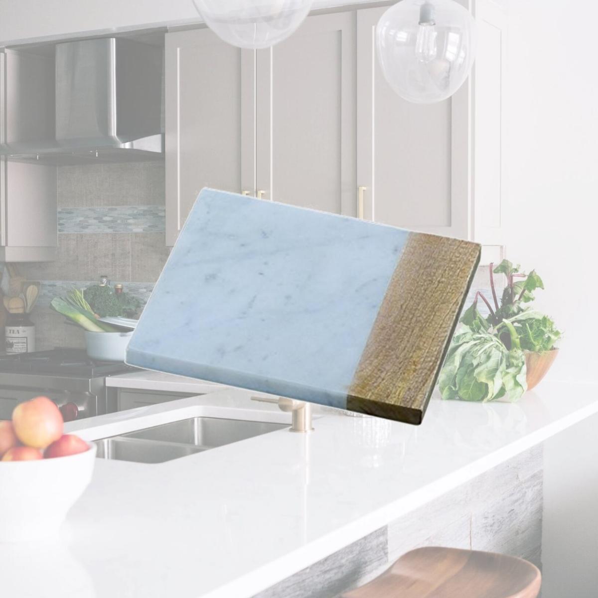 Picture of Creative Home 74806 8 in. Taj Elite Creamy White Marble with Mango Wood Square Board