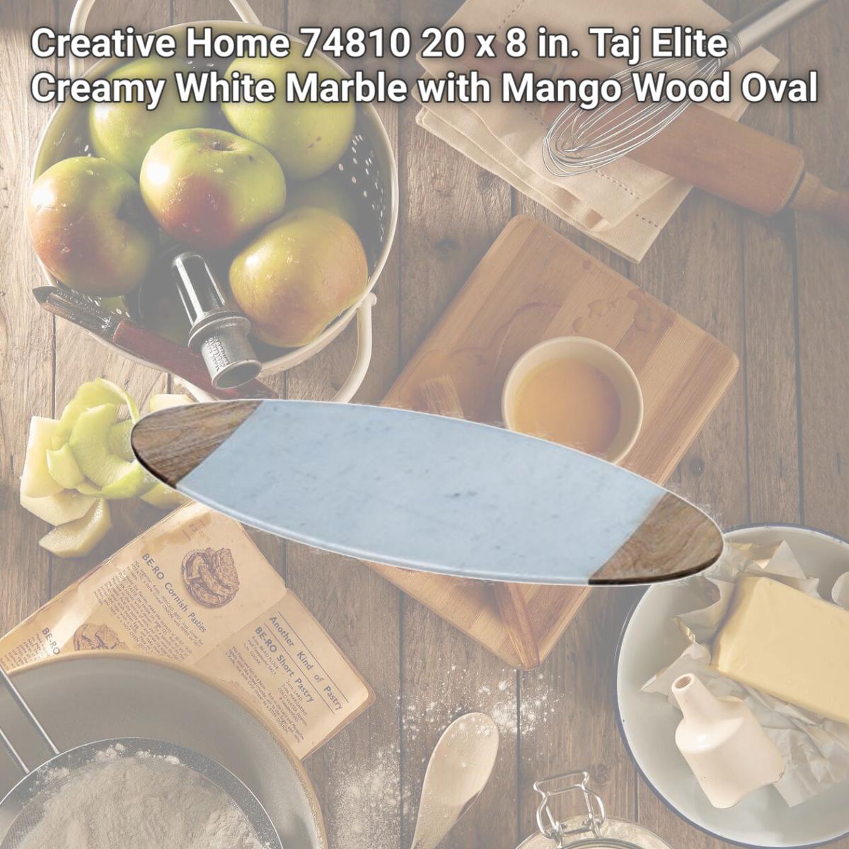 Picture of Creative Home 74810 20 x 8 in. Taj Elite Creamy White Marble with Mango Wood Oval