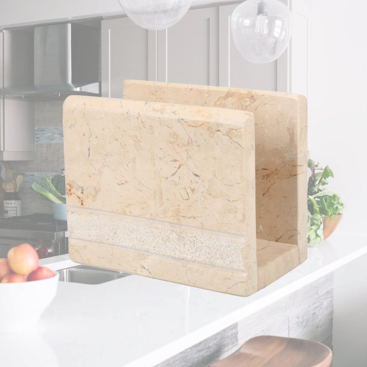 Picture of CREATIVE HOME 32985 Creative Home Natural Champagne Marble Stone Napkin Holder, Stand, Dispenser, Hand Carved Style