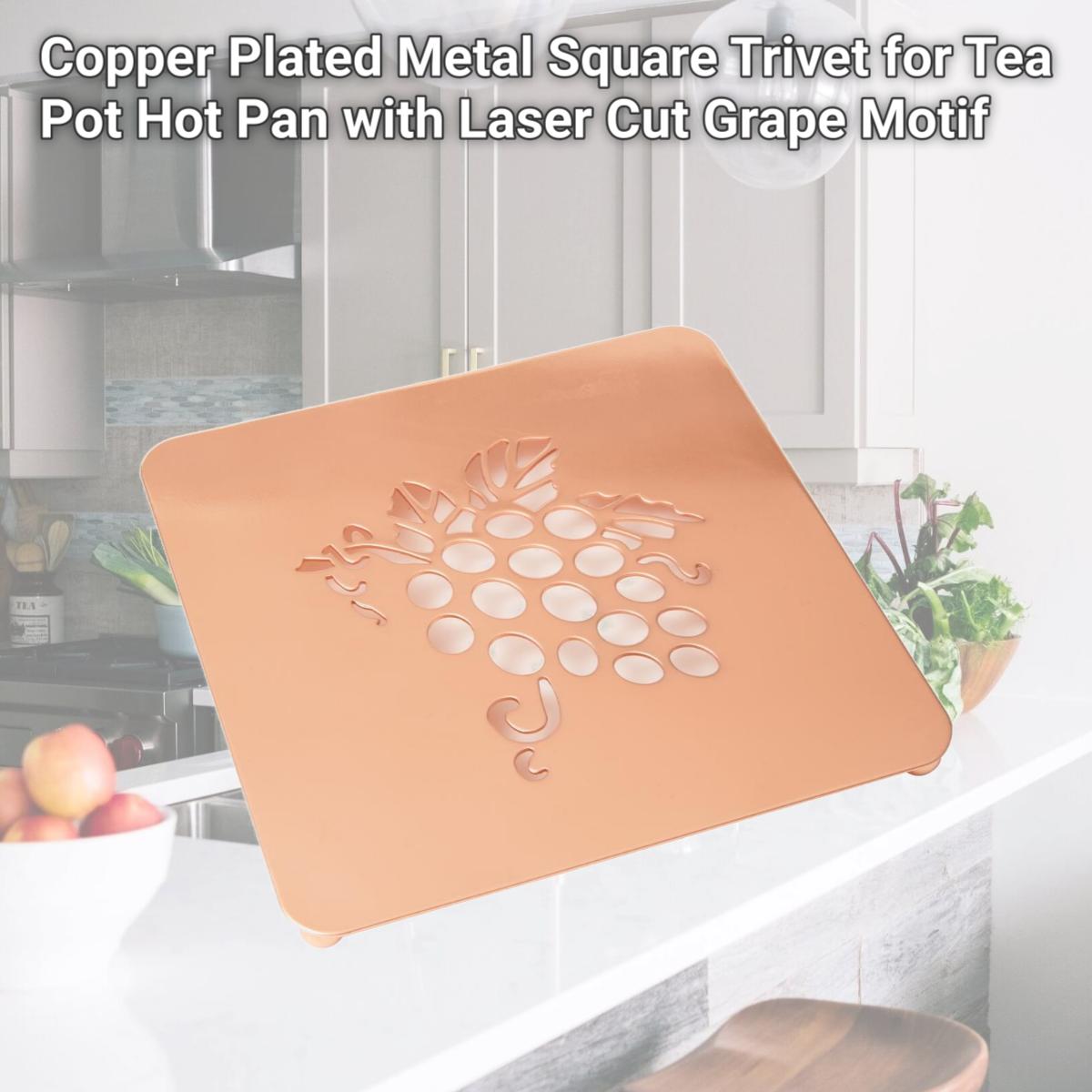 Picture of CREATIVE HOME 50243 Creative Home Copper Plated Metal Square Trivet for Tea Pot Hot Pan with Laser Cut Grape Motif