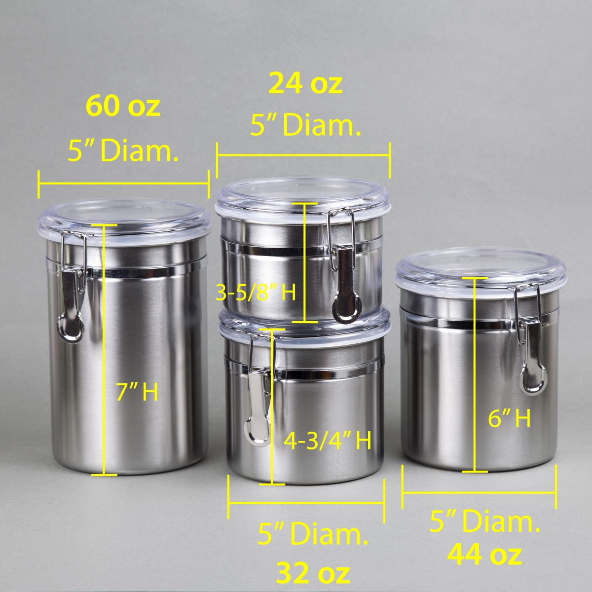 Picture of CREATIVE HOME 50274 Creative Home Set of 4 Pieces Stainless Steel Kitchen Storage Jar Container Canister with Clear Airtight Lid and Locking Clamp for Food, Cookie, Flour, Sugar, Storage