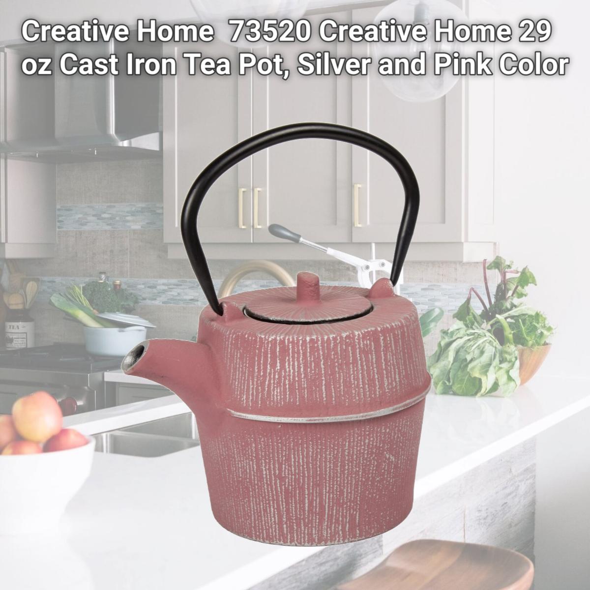 Picture of Creative Home  73520 Creative Home 29 oz Cast Iron Tea Pot, Silver and Pink Color