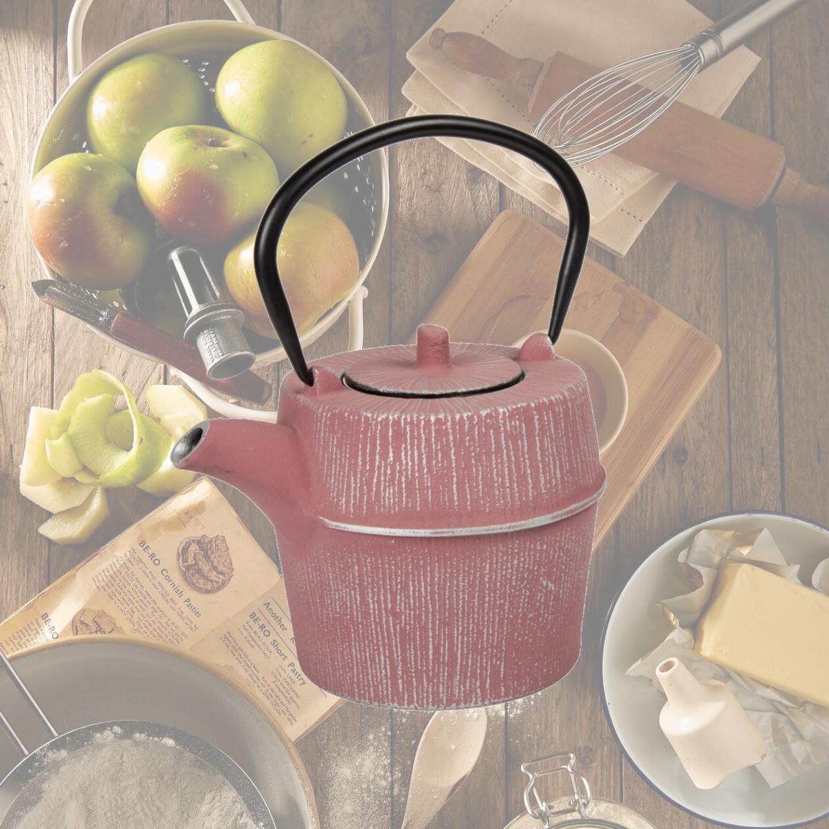 Picture of Creative Home  73520 Creative Home 29 oz Cast Iron Tea Pot, Silver and Pink Color