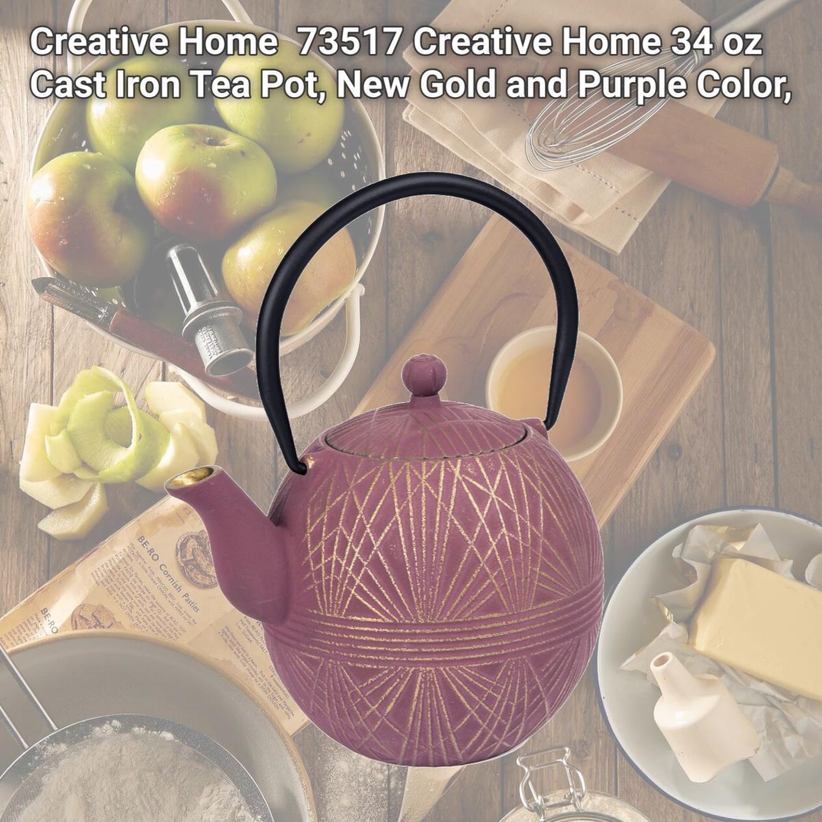 Picture of Creative Home  73517 Creative Home 34 oz Cast Iron Tea Pot, New Gold and Purple Color,