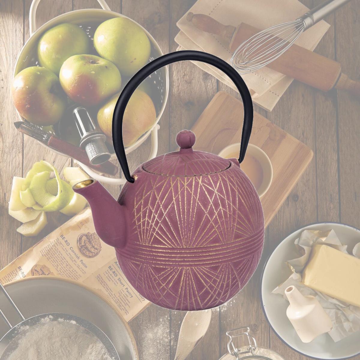 Picture of Creative Home  73517 Creative Home 34 oz Cast Iron Tea Pot, New Gold and Purple Color,