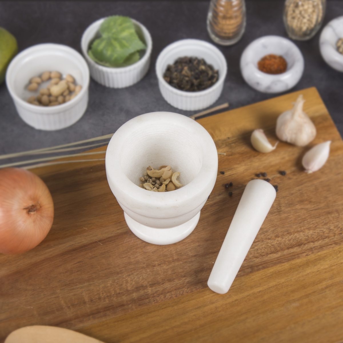 Picture of Evco International 74002 - The Byzantine Collection - White - Marble Mortar And Pestle