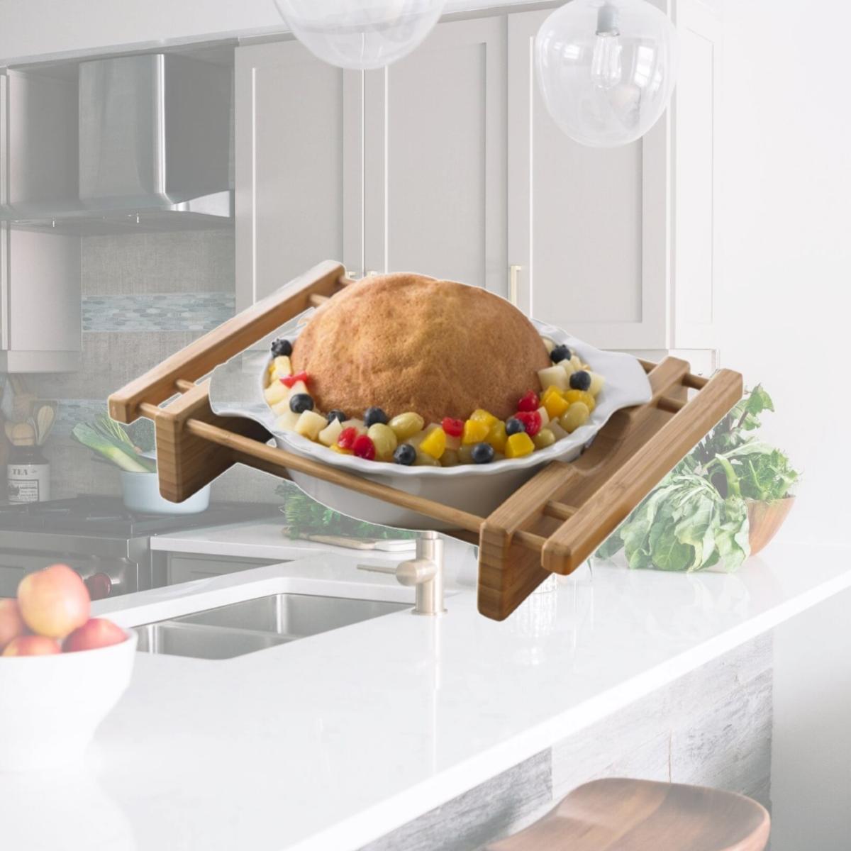 Picture of EVCO International 73457 BAMBOO & STONEWARE Grand Buffet 10 in. Pie Pan Bakeware Dish with Bamboo Cradles