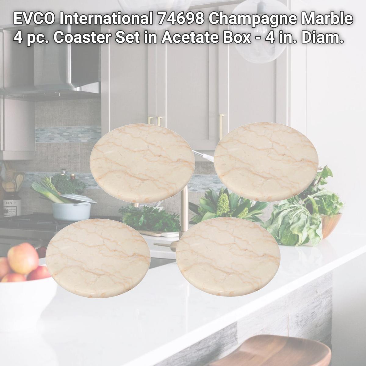 Picture of EVCO International 74698 Champagne Marble 4 pc. Coaster Set in Acetate Box - 4 in. Diam.