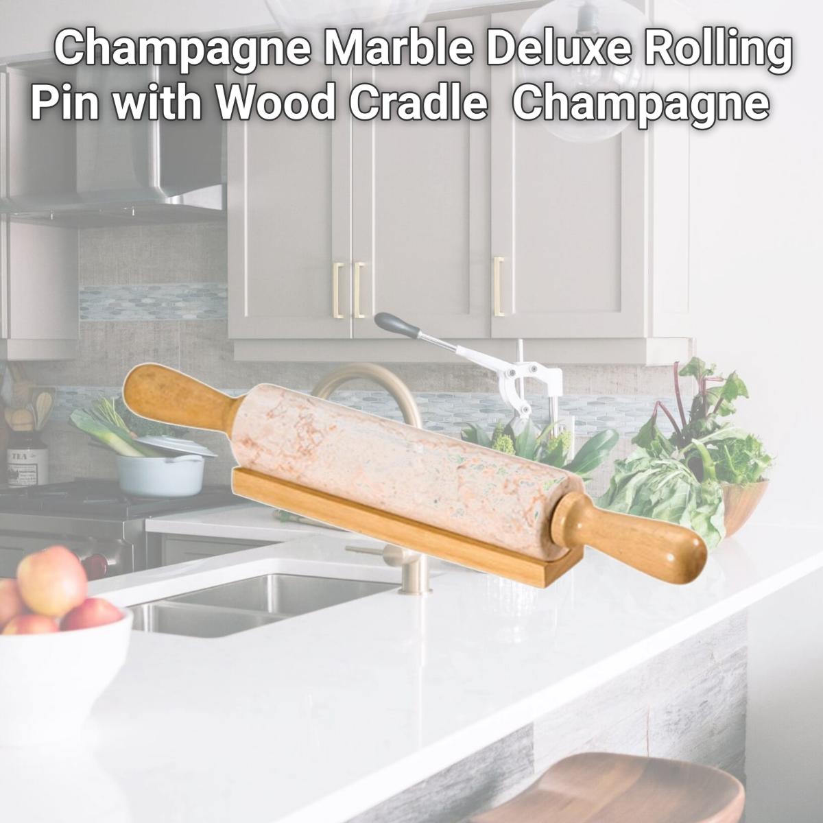 Picture of EVCO International 74222 Champagne Marble Deluxe Rolling Pin with Wood Cradle  Champagne