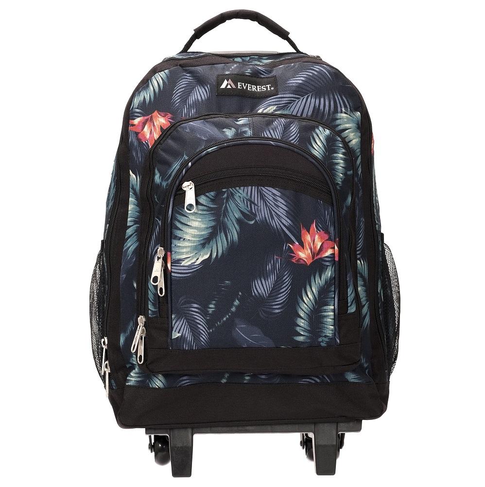 9045wh-dtropic Wheeled Rolling Backpack With Pattern - Dark Tropical