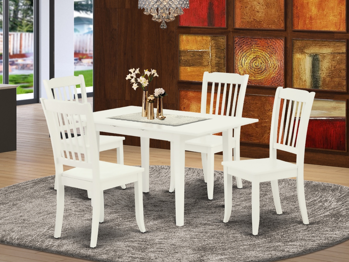 NODA5-LWH-W 5 Piece Norfolk Rectangular Dining Table Set - Linen White