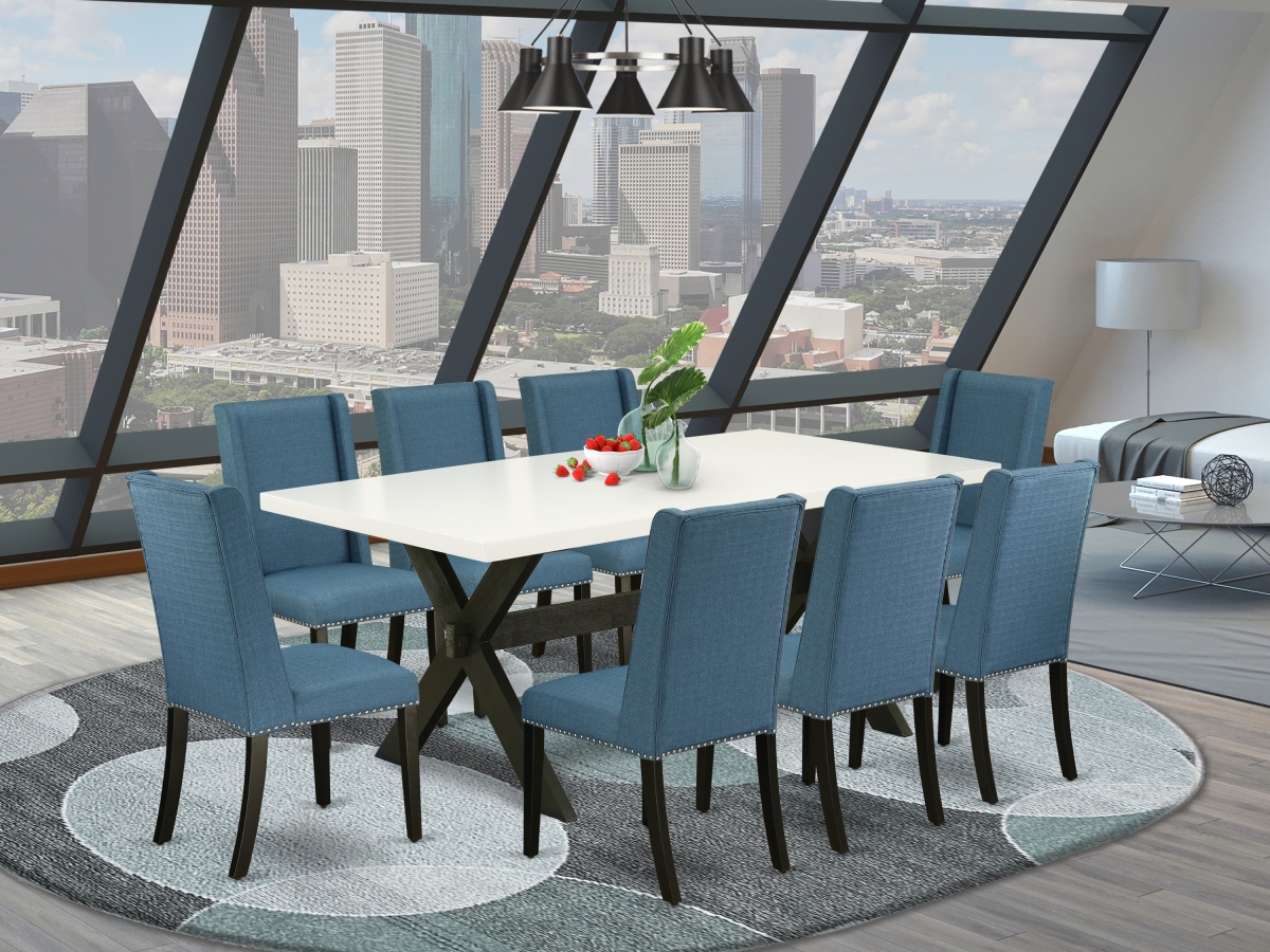 9 Piece X-Style Stylish Rectangular Dining Room Table Set - Wire Brushed Black