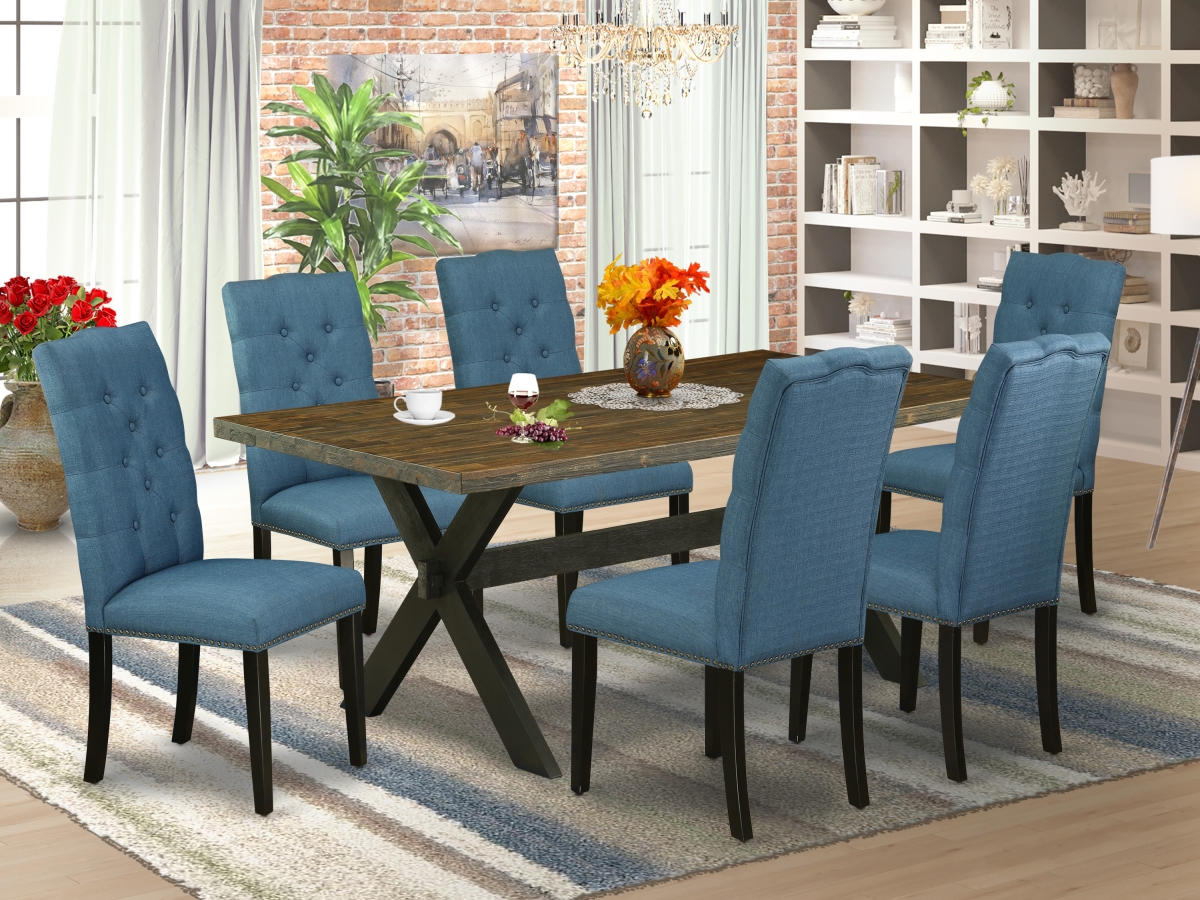 X677EL121-7 7 Piece X-Style Gorgeous Rectangular Dining Room Table Set - Wire Brushed Black