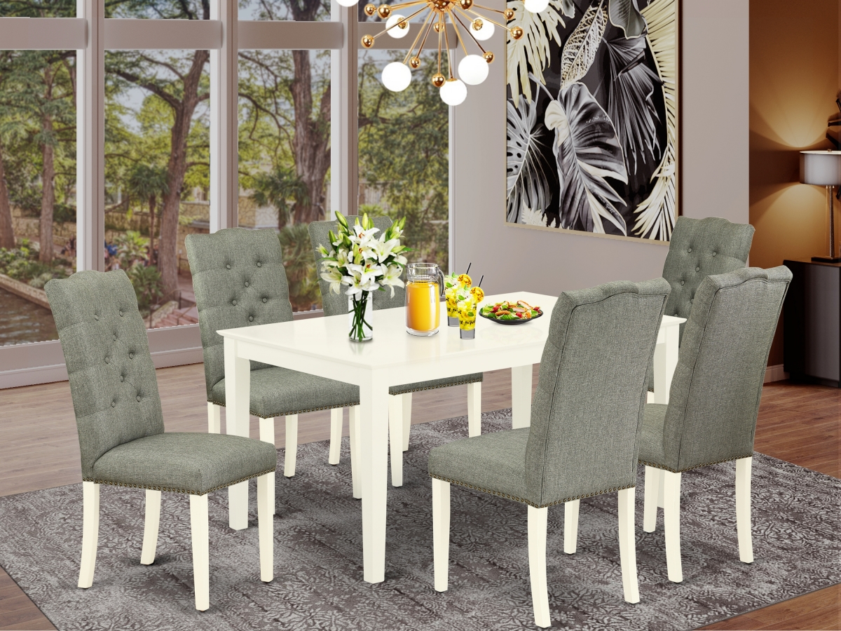 CAEL7-LWH-07 7 Piece Capri Rectangular Dining Table Set - Linen White & Smoke
