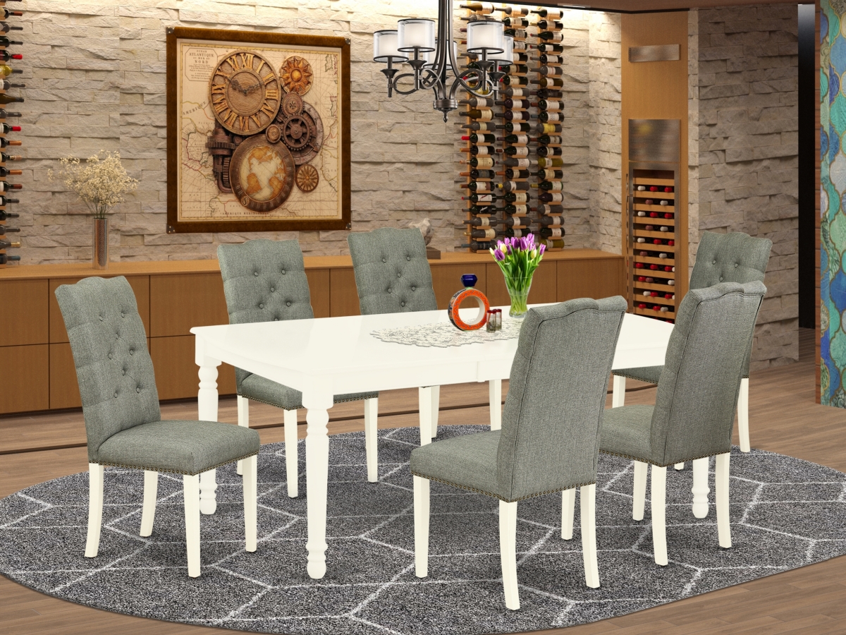 7 Piece Dover Rectangular Dining Table Set - Linen White & Smoke