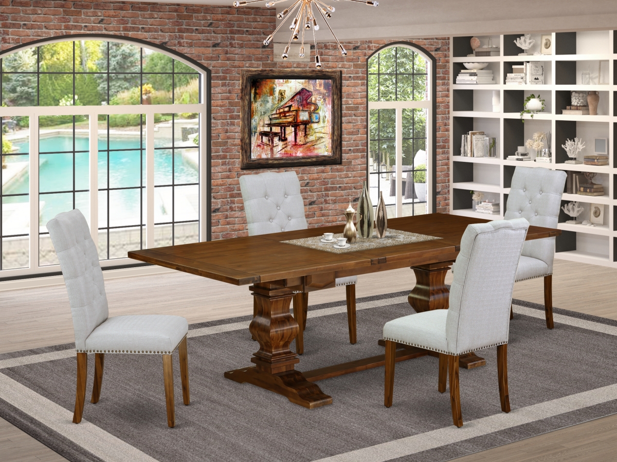 5 Piece Lassale Dining Table Set - Antique Walnut, Black & Modern Gray