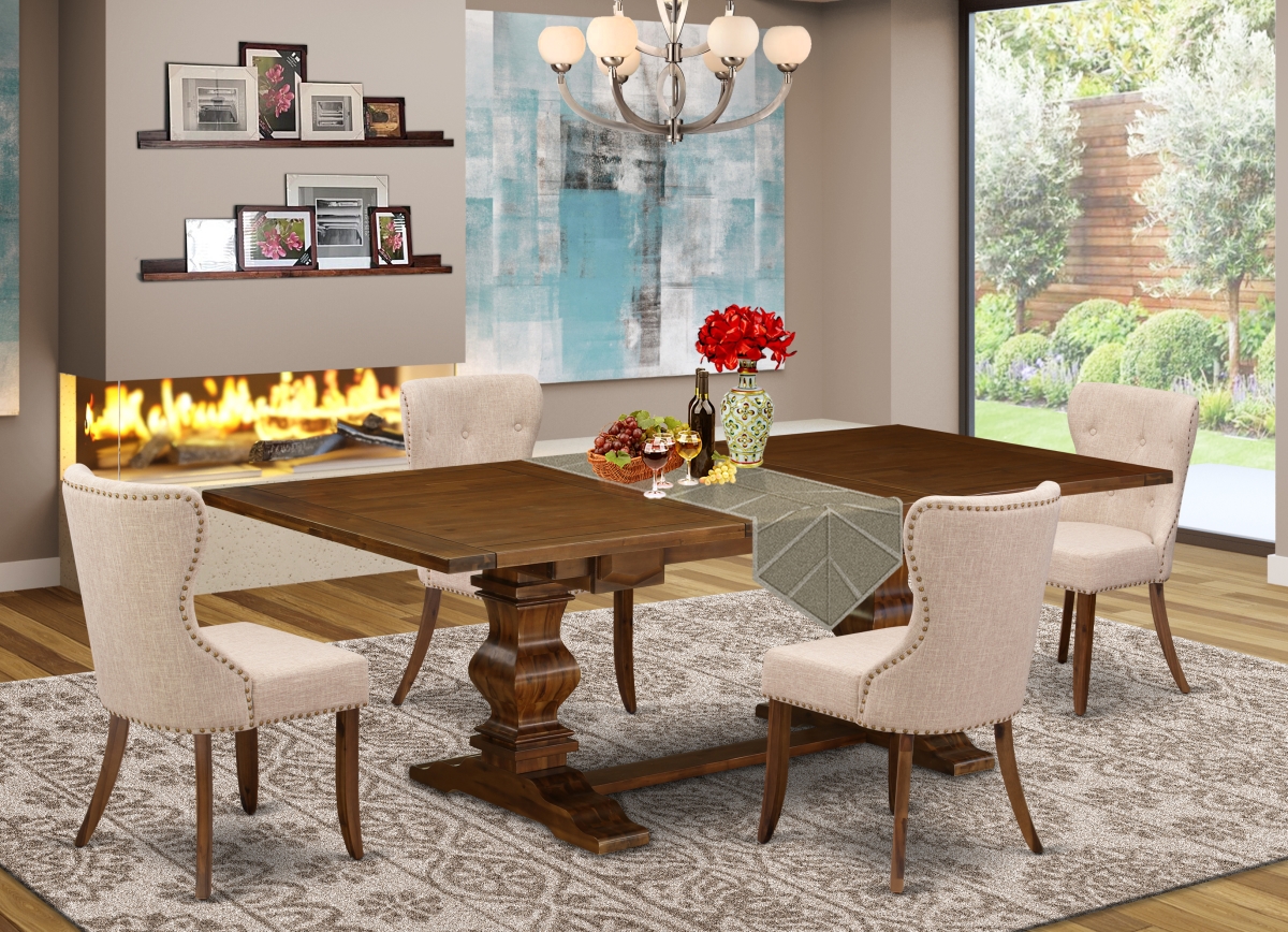 Lassale Dining Table Set - Antique Walnut & Light Tan, Set of 4