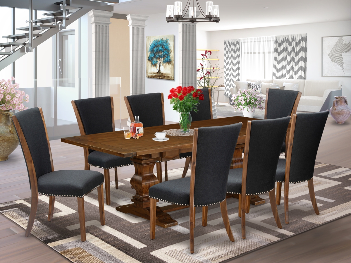 9 Piece Lassale Dining Room Table Set - Antique Walnut & Black