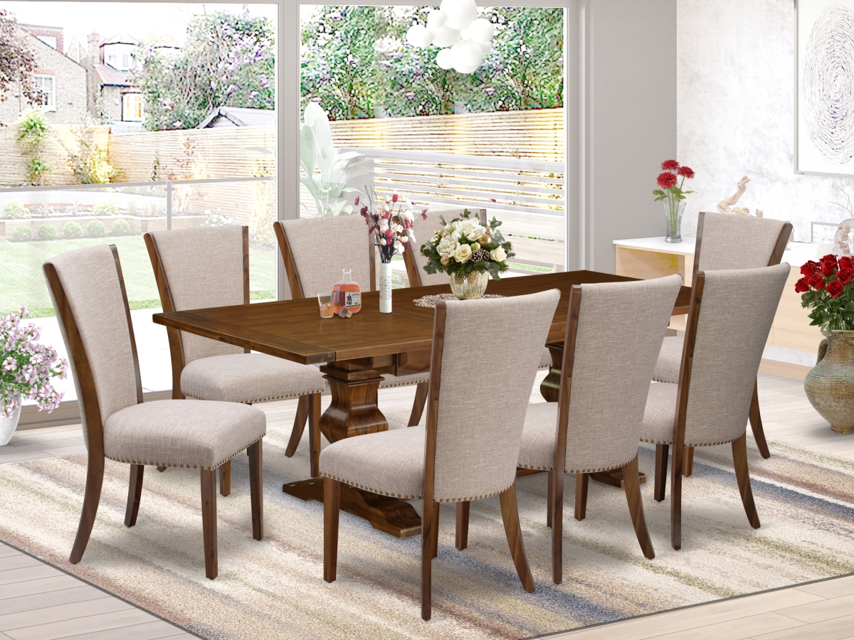 9 Piece Lassale Kitchen Table Set - Antique Walnut & Light Tan