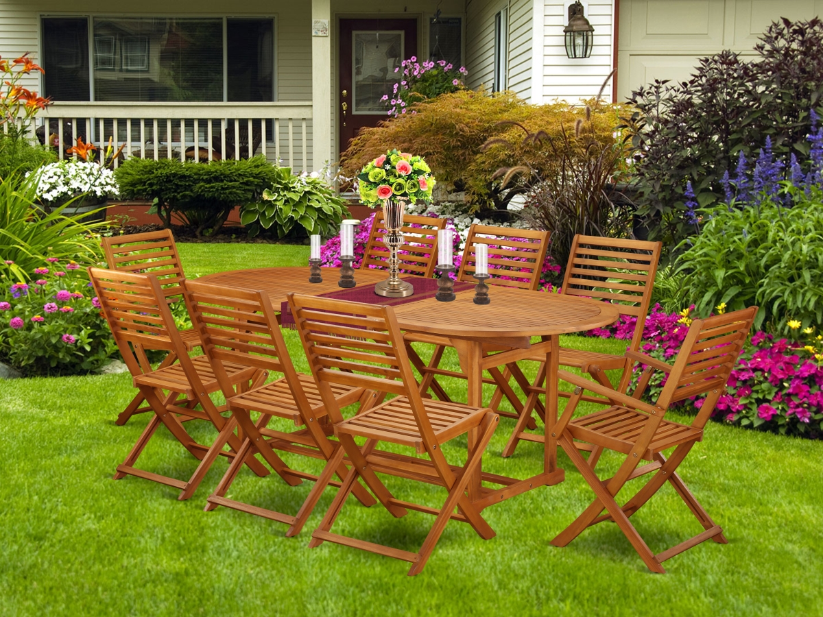 9 Piece Beasley Acacia Solid Wood Patio Area Dining Set - Natural Oil