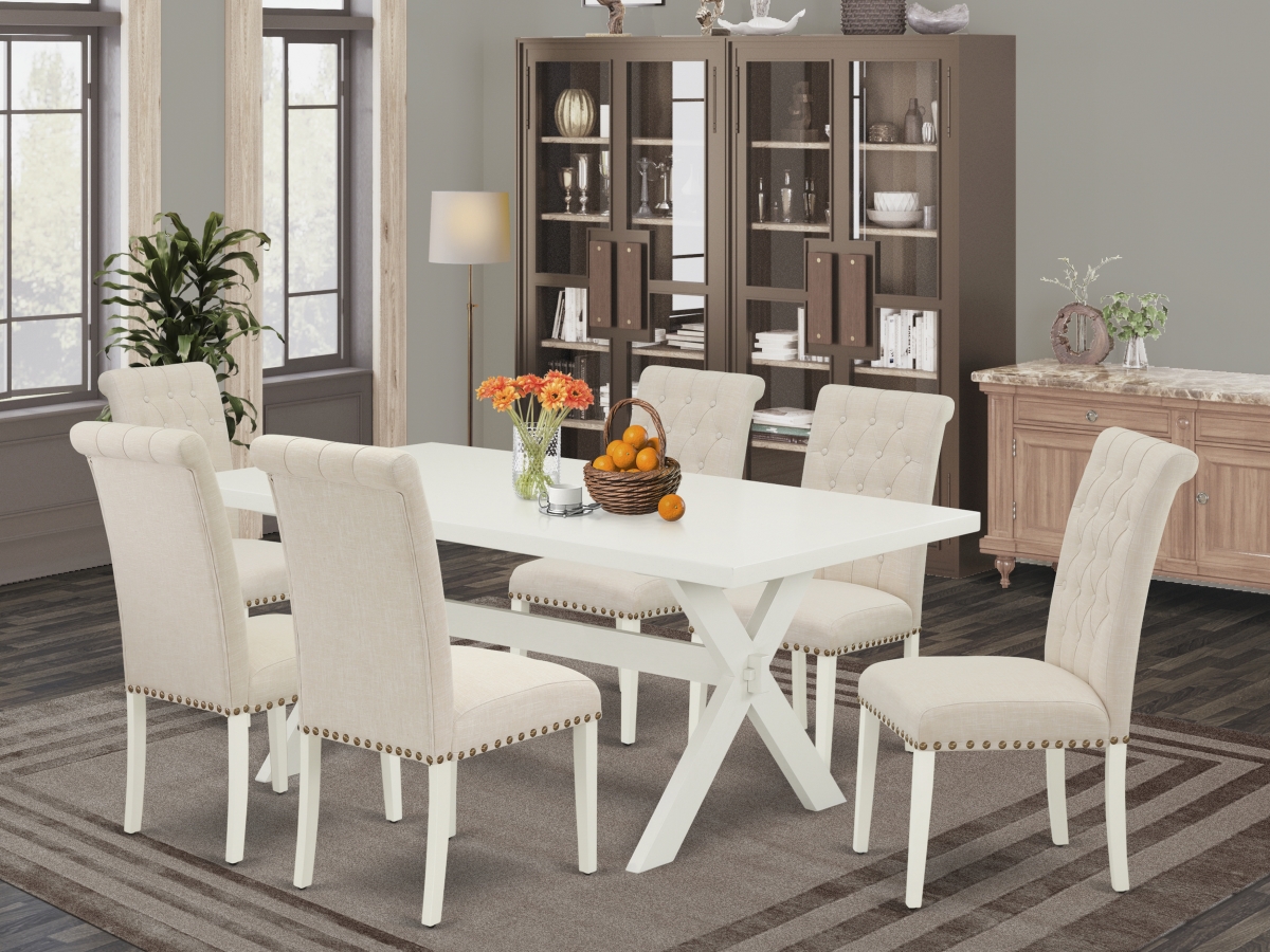 7 Piece X-Style Rectangular Dining Table Set - Ligh Beige