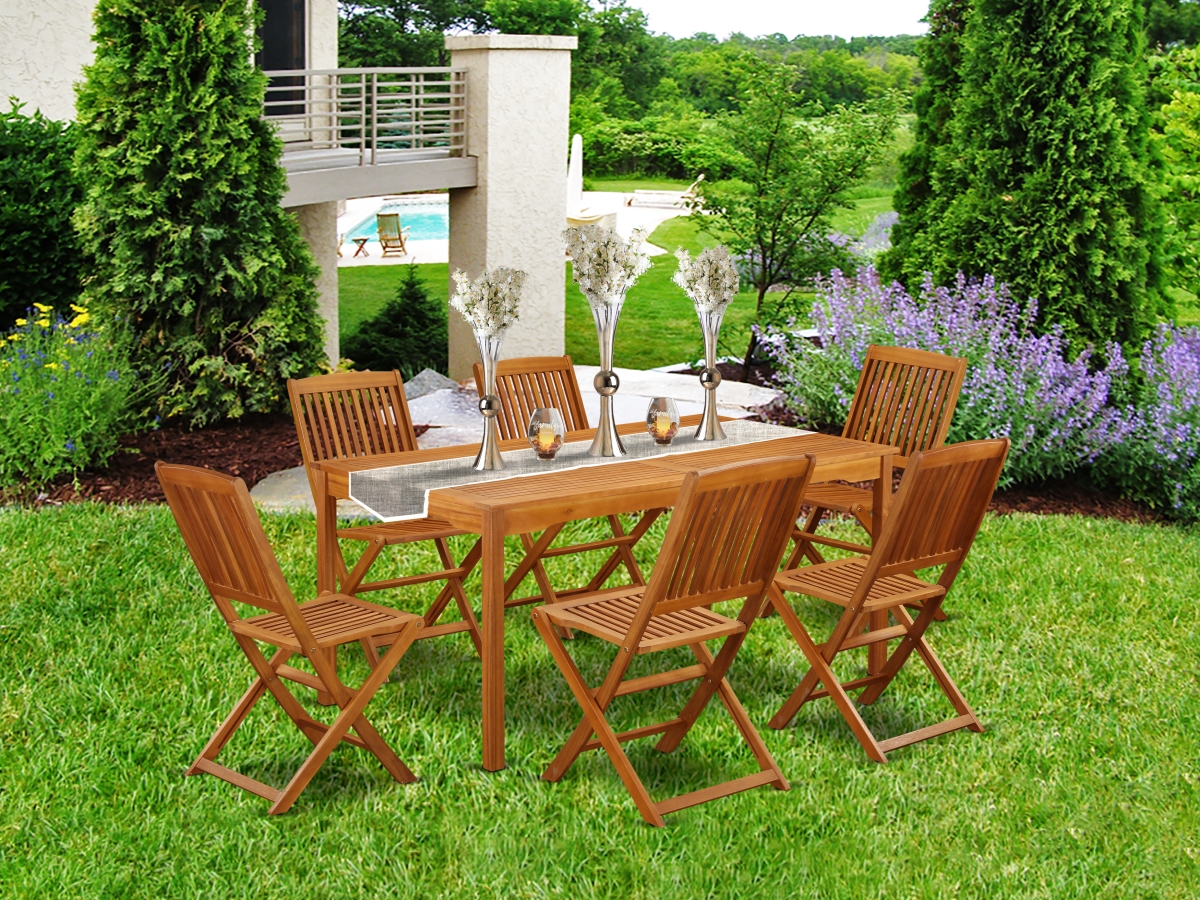 CMCM7CWNA 7 Piece Cameron Acacia Solid Wood Outside Patio Dining Set - Natural Oil