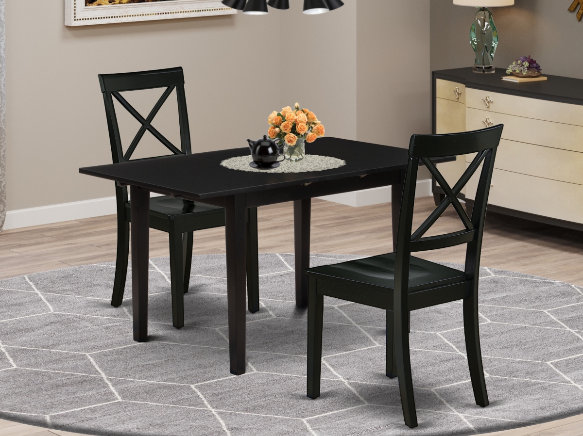 NOBO3-BLK-W 3 Piece Norfolk Rectangular Dining Table Set - Black