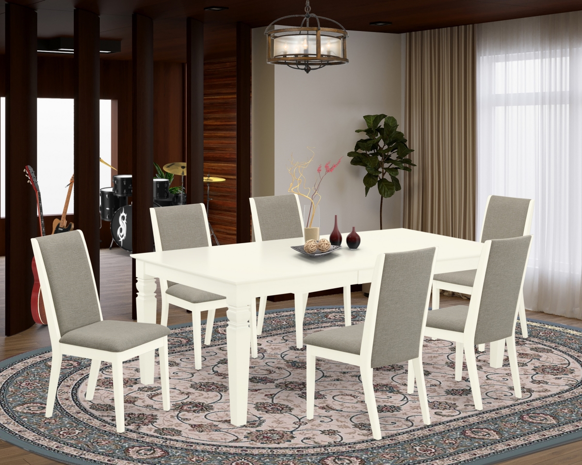 7 Piece Logan Rectangular Dining Table Set - Linen White & Gray