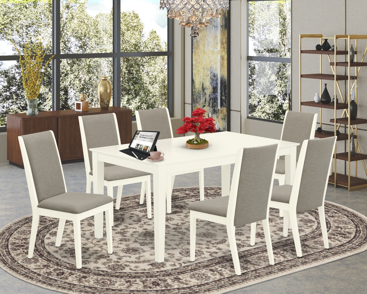 7 Piece Capri Rectangular Dining Table Set - Linen White & Shitake