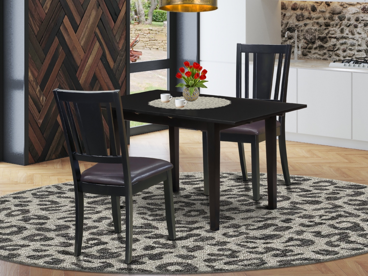 3 Piece Norfolk Rectangular Dining Table Set - Faux Leather & Black