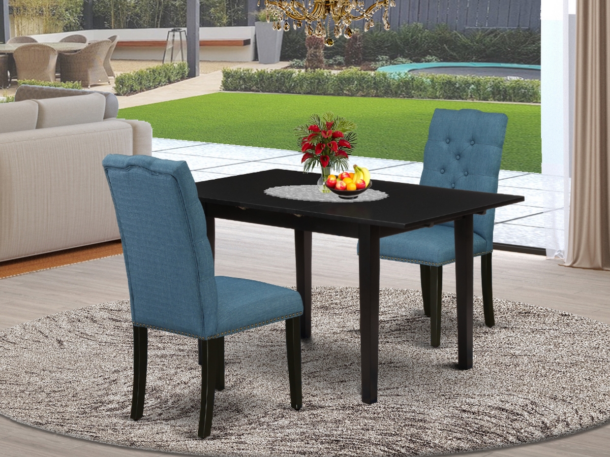 3 Piece Norfolk Modern Dining Table Set - Black