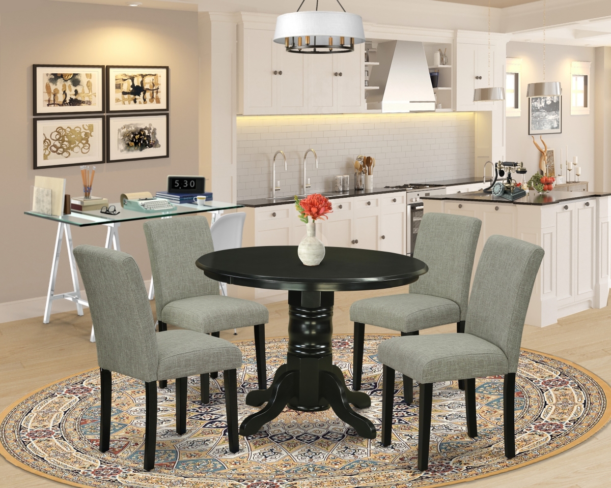 SHAB5-BLK-06 42 in. Shelton Round Dining Table & Four Parson Chair with Black Leg & Linen Fabric - Shitake, 5 Piece