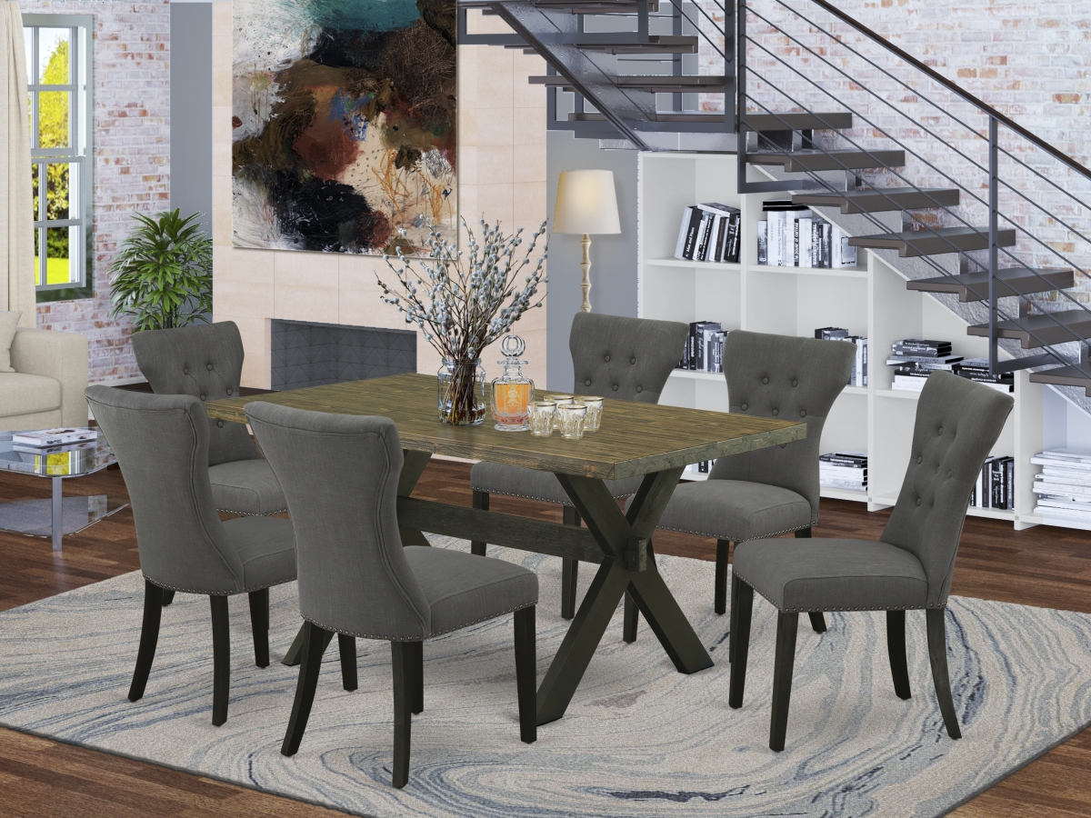 X676GA650-7 7 Piece X-Style Rectangular Dining Table Set - Dark Gotham Gray