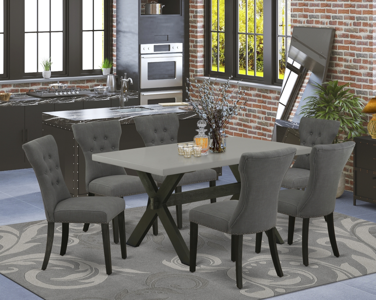 7 Piece X-Style Rectangular Dining Table Set - Dark Gotham Gray